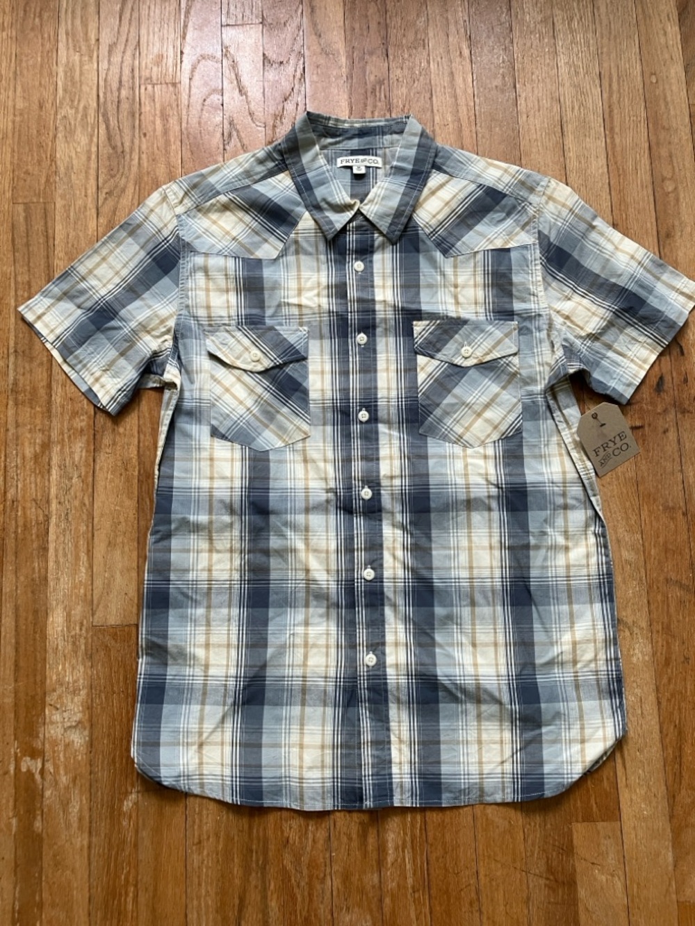 NWT Frye and Co Plaid Button Down Short Sleeve Polo